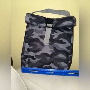 Gray Camouflage Roll-Top Lunch Bag